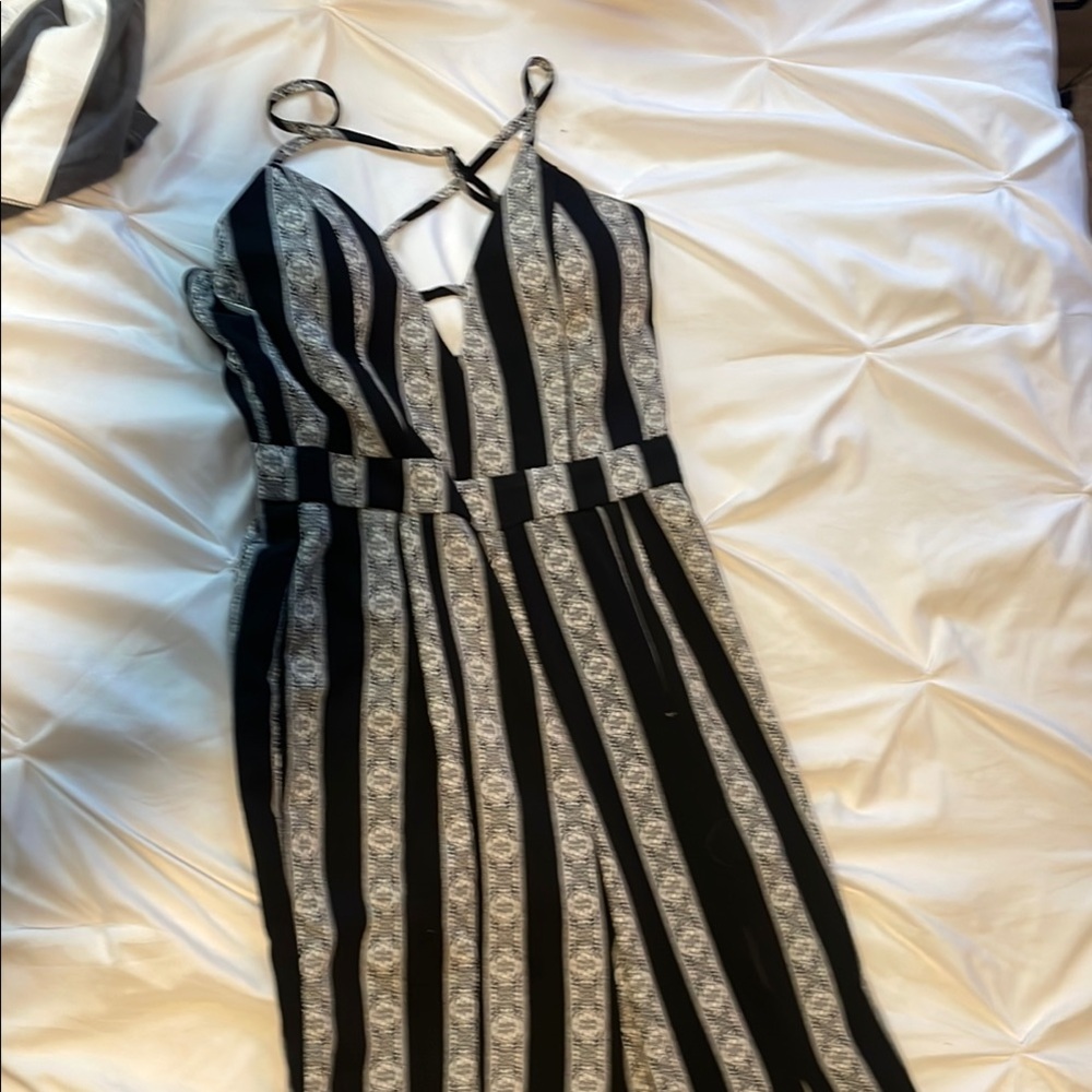 Elegant Black and White Striped Dress